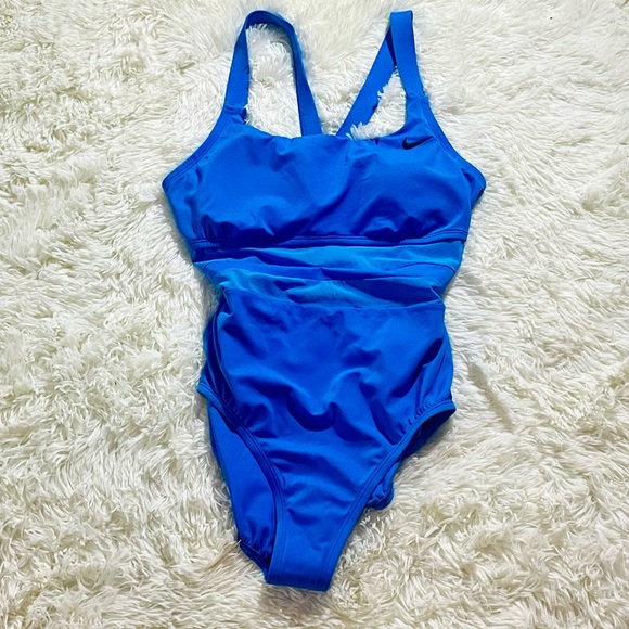 Nike Other - Nike Women's V Back Mesh Panel Swoosh One Piece Swimsuit Royal Blue | Size L NWT